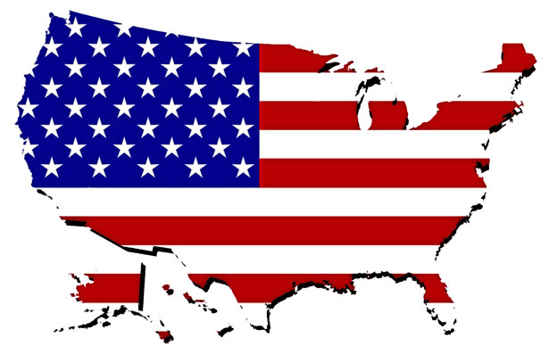The United States of America (USA) Map with Flag