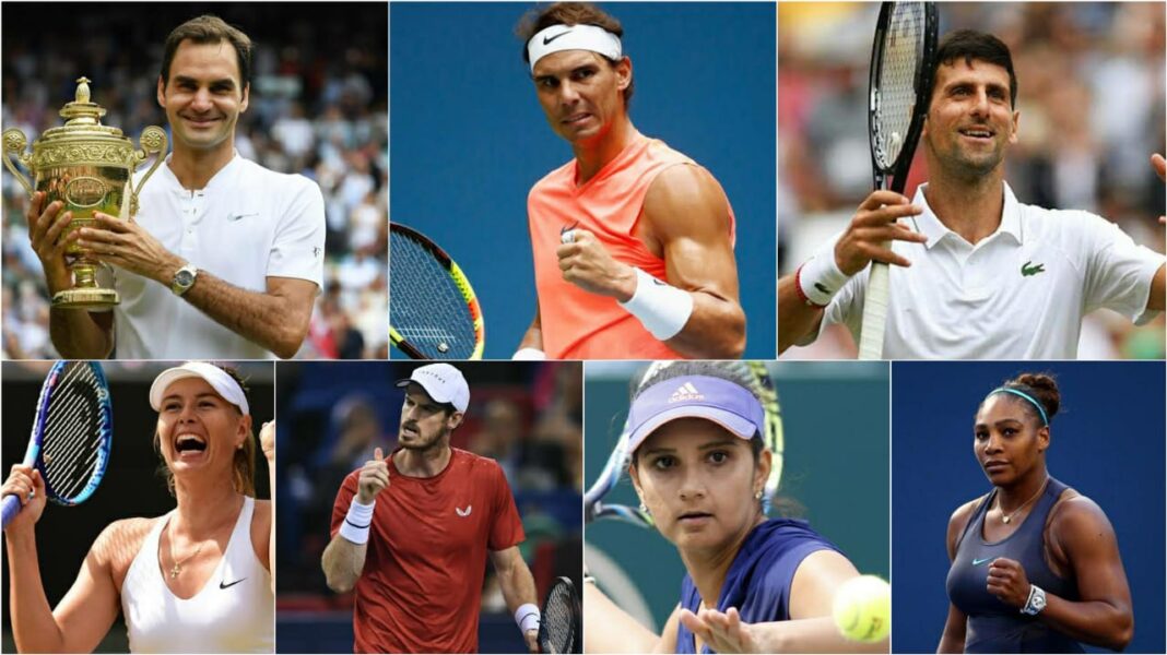 Roger Federer, Rafael Nadal, Novak Djokovic, Serena Williams, Maria Sharapova, Andy Murray, Sania Mirza are the top seven most popular Tennis players