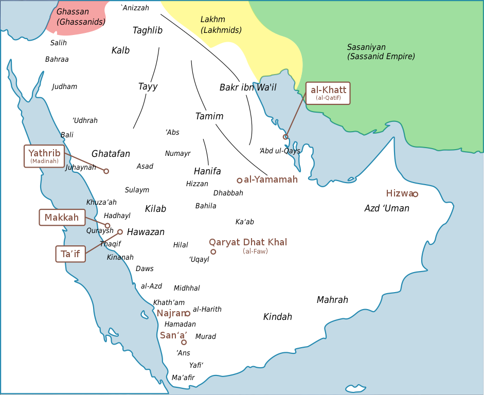 Map of Arabia in 600 AD