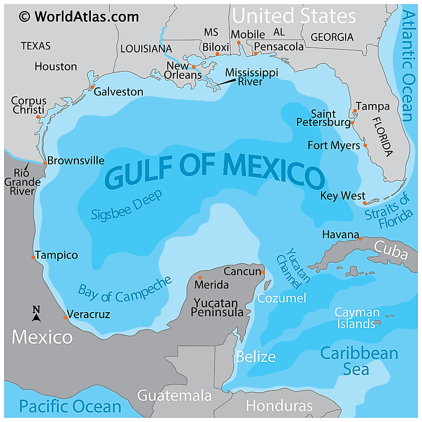 Map of the Gulf of Mexico by World Atlas