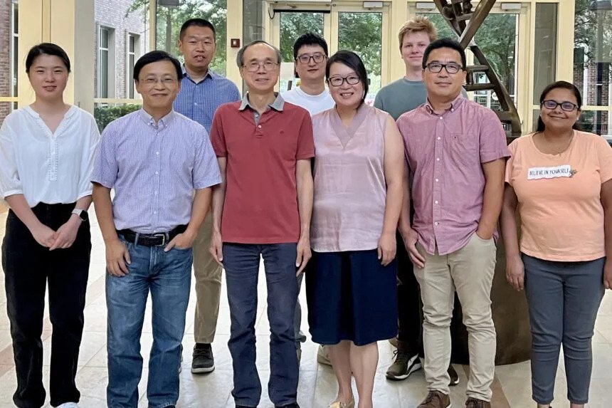 Members of the research team back row left to right: Zhiguang (Caleb) Huo, Ph.D., Yufeng Xiao, Ph.D., Seth Hale. Front row left to right: Yi Liu, Ph.D., Guangrong Zheng, Ph.D., Daiqing Liao, Ph.D., Mei He, Ph.D., Weizhou Zhang, Ph.D., Nikee Awasthee, Ph.D.